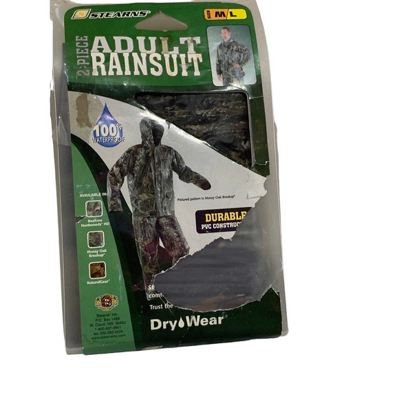 Stearns Men’s Old New Stock PVC Nylon 2 Piece Waterproof Camo Rain Suit Size ML - Picture 1 of 11